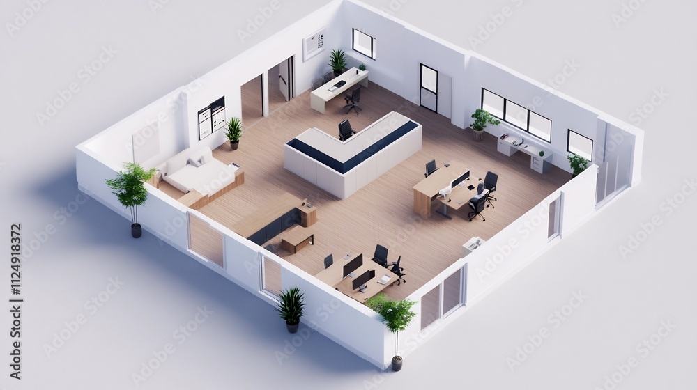 Bright and Collaborative Modern Open Office Design Layout with Shared Desks