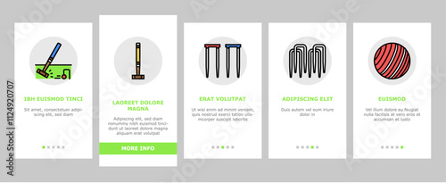 croquet mallet game ball onboarding mobile vector croquette old, tournament garden, lawn stick, grass sport, playing wooden croquet mallet game ball illustrations