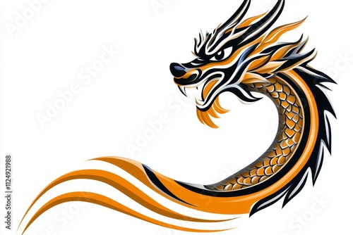 A stylized dragon tail curling upwards, drawn in clean, flowing lines on a plain background photo