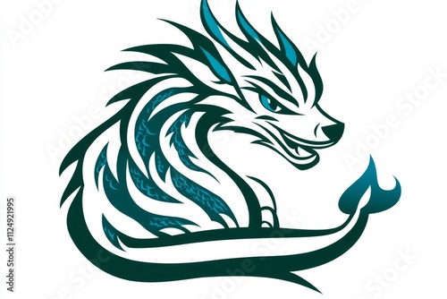 A stylized dragon tail curling upwards, drawn in clean, flowing lines on a plain background photo