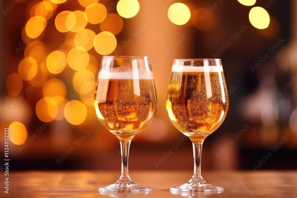 Cold glasses of beer in a bar. bokeh background Cold glasses of beer in a bar. bokeh background
