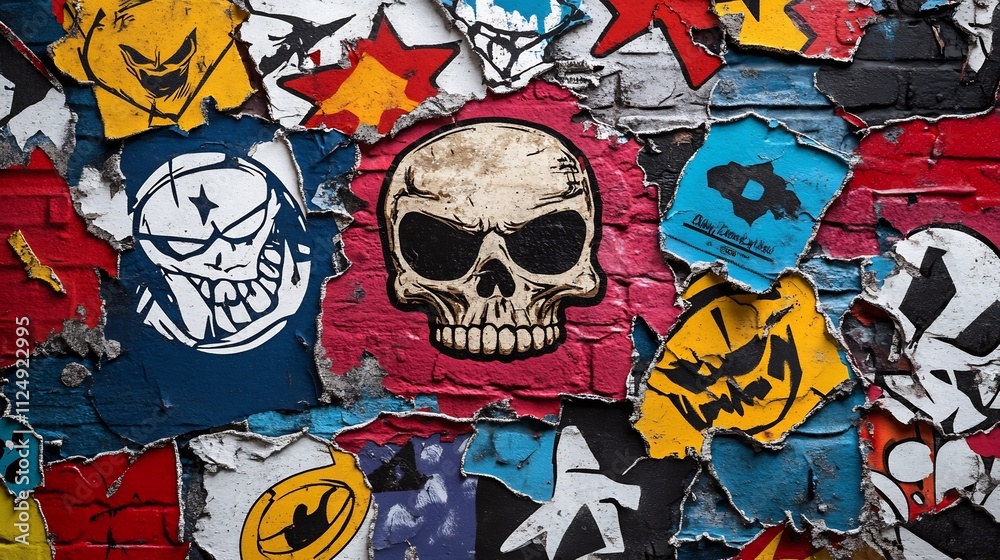 Fototapeta premium Faded Grunge Collage with Retro Punk Rock Logos and Textured Graffiti