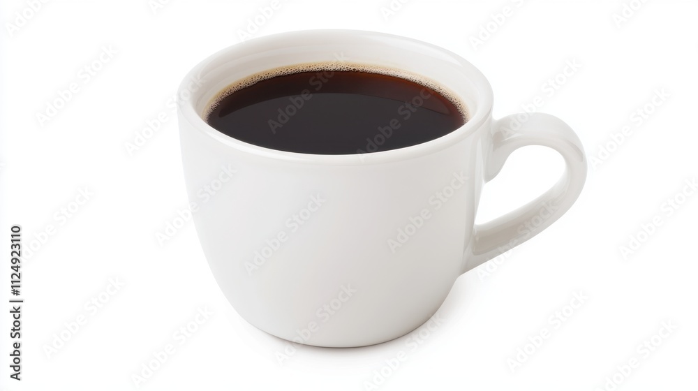 Fresh Brewed Black Coffee in a Simple White Cup on a Clean Surface Fresh Brewed Black Coffee in a Simple White Cup on a Clean Surface