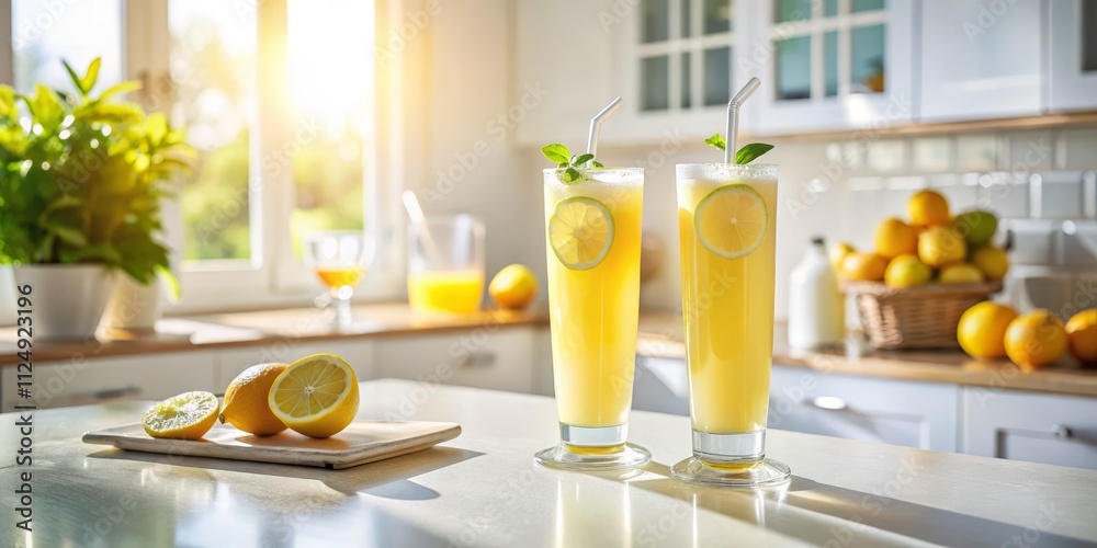 Fototapeta premium Refreshing Lemon Slushie: Minimalist Kitchen Drink Photography