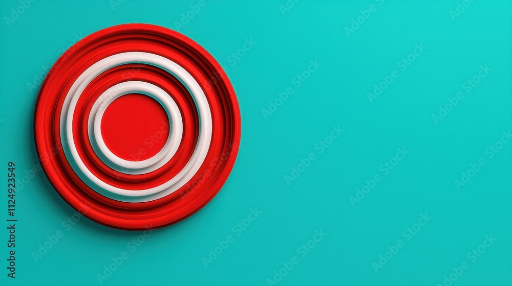 Abstract geometric shapes in red and white on a vibrant teal background for artistic design