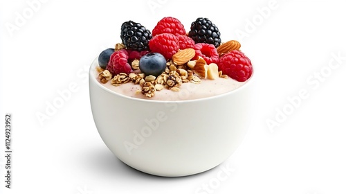 Colorful Fruit Smoothie Bowl Topped with Granola and Fresh Berries