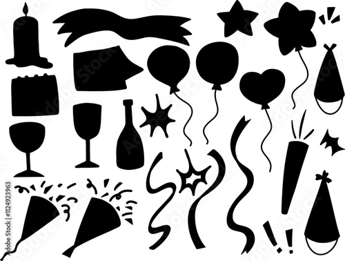 Set collection vector illustration of silhouette black and white party celebration clip art