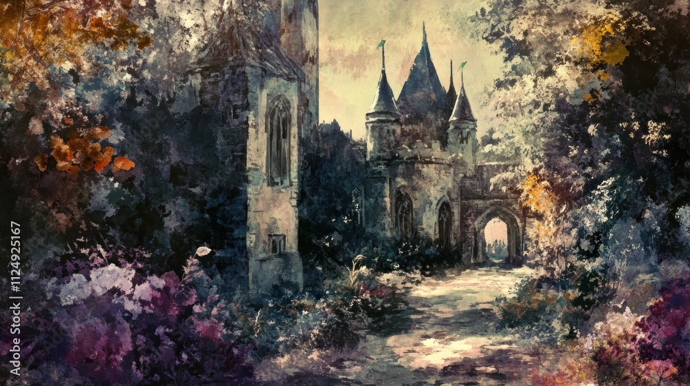 Enchanted castle path, autumnal foliage. Enchanted castle path, autumnal foliage.