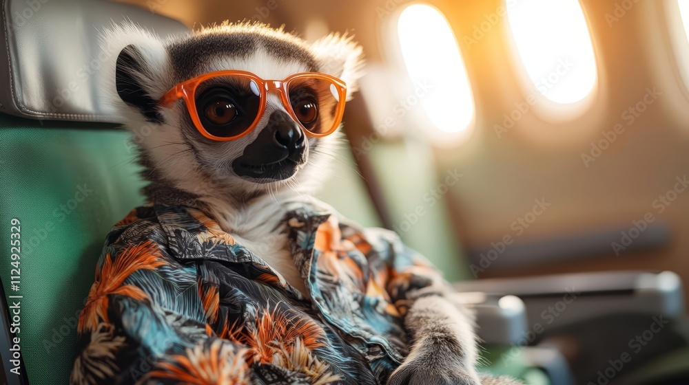 Fototapeta premium Lemur in sunglasses on a plane