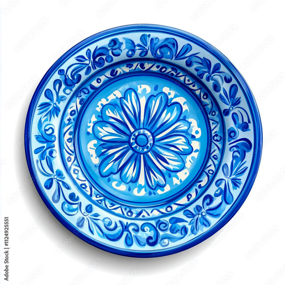 Mexican blue ceramic plate isolated on white background. Mexican blue ceramic plate isolated on white background.