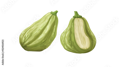Wallpaper Mural Chayote Squash with smooth, creamy flesh, a realistic, textured pit, showing fresh ripeness and health appeal, isolated on a white background Torontodigital.ca