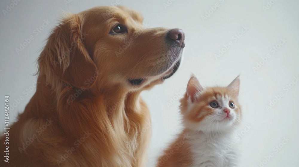 Adorable dog and kitten together indoor studio pet photography cozy setting close-up friendship concept Adorable dog and kitten together indoor studio pet photography cozy setting close-up friendship concept