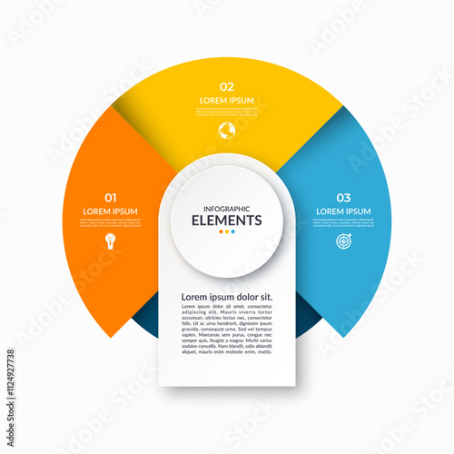 Infographic cycle diagram with 3 steps, parts. Vector infographic circular template with 3 options and place for text. Can be used for report, presentation, data visualization.
