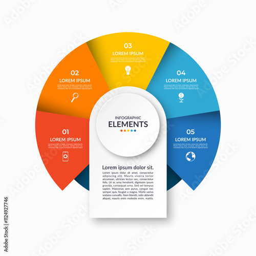 Infographic cycle diagram with 5 steps, parts. Vector infographic circular template with 5 options and place for text. Can be used for report, presentation, data visualization.