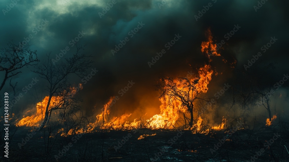 Wildfire devastation forest region natural disaster smoky environment ground level climate crisis awareness Wildfire devastation forest region natural disaster smoky environment ground level climate crisis awareness