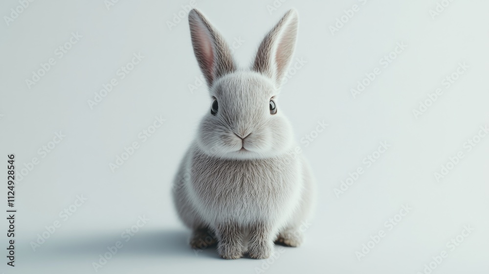 Fototapeta premium Playful white rabbit indoor studio animal portrait minimalistic front view whimsical concept for nature enthusiasts