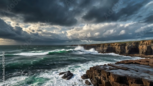  A Rugged Coastline with Waves and Dark Skies 