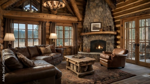 interior design of a rustic log cabin