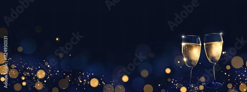 Two champagne glasses with bokeh lights