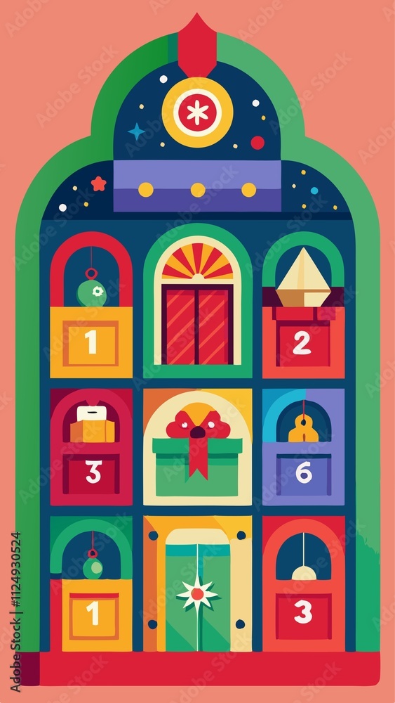 A colorful building with a window that says A colorful building with a window that says