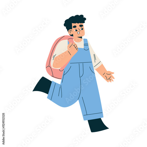 Boy Schoolkid Character with Backpack Running to School Vector Illustration