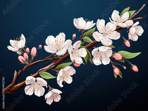 Exceptional Blooming cherry tree flowers isolated on black background