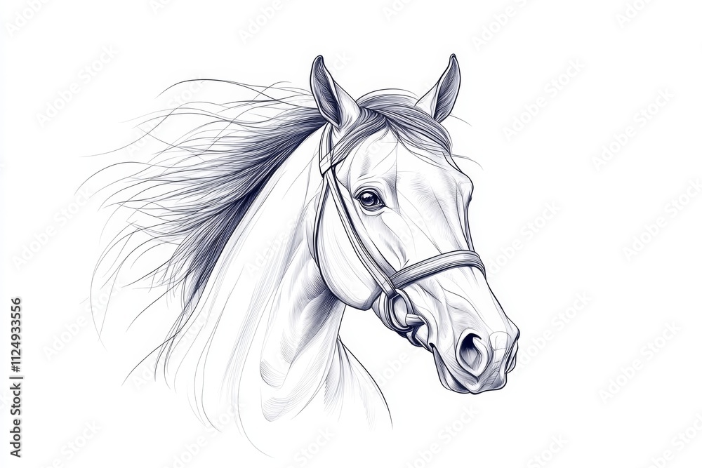 Fototapeta premium A black and white drawing of a horse in motion, with dynamic lines capturing its power and grace
