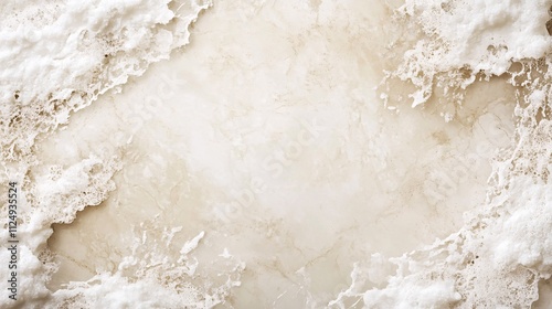 White sea foam creating a frame on beige marble surface