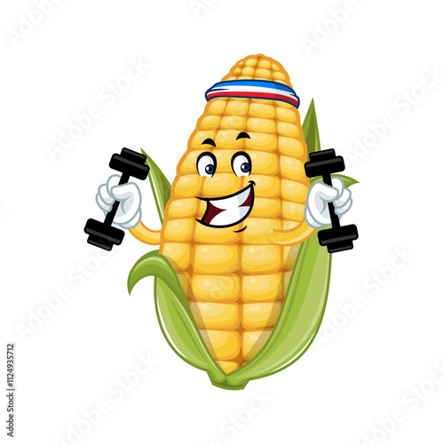 Corn Cartoon Character Lifting Weights.