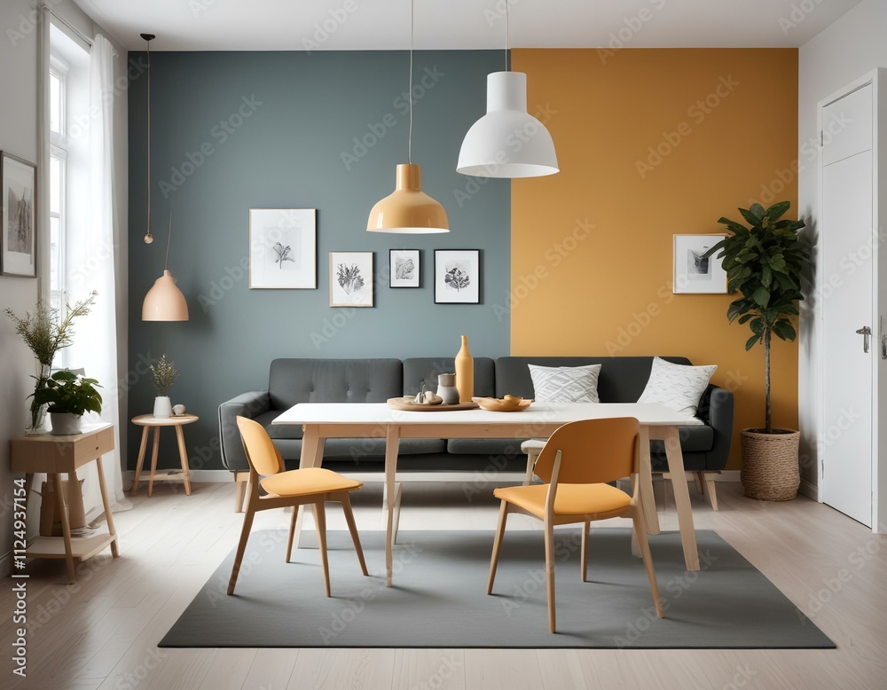 Fototapeta premium midcentury scandinavian interior design of a modern living room 