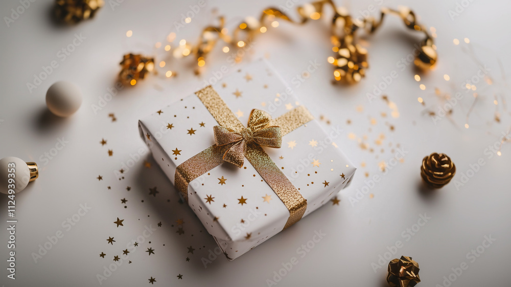 a gift box with a golden ribbon bow. a gift box with a golden ribbon bow.