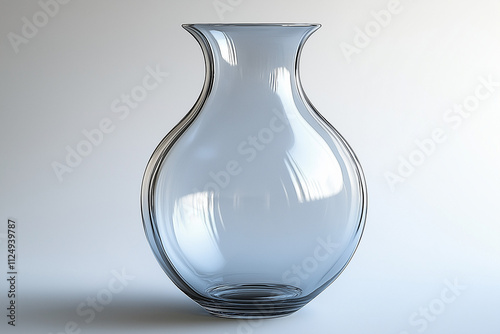 Photographie studio d'un vase en verre transparent au design simple et épuré, parfait pour des fleurs, sur fond blanc photo