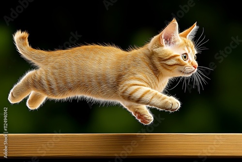 A dynamic shot of a dwarf cat jumping onto a windowsill, its petite body caught mid-air in sharp detail photo