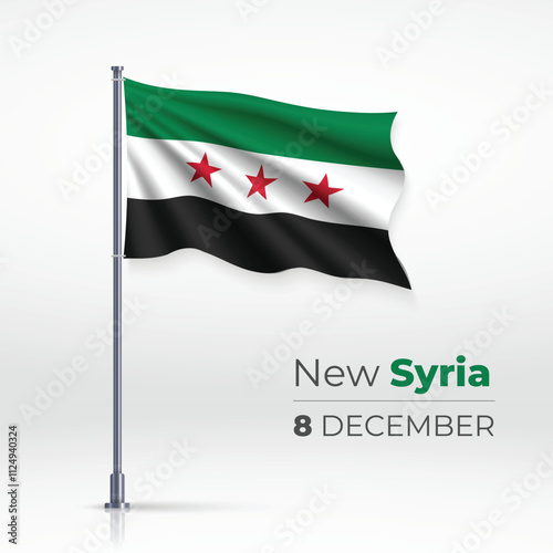 Realistic Syrian Flag on a Flagpole for National Celebration