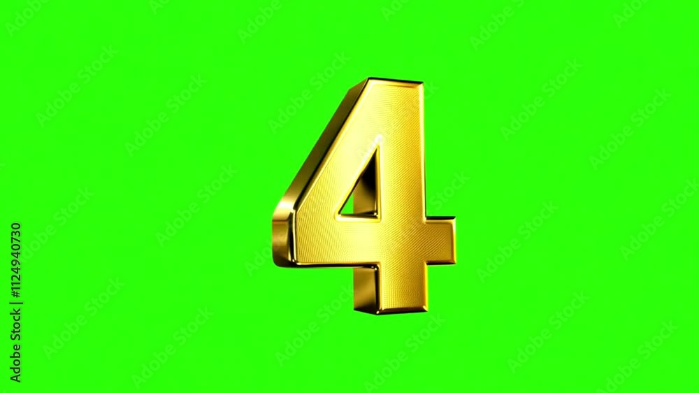 Golden number 4 with golden particles and alpha channel, numerology, number four on green screen background 4k video chroma key Golden number 4 with golden particles and alpha channel, numerology, number four on green screen background 4k video chroma key