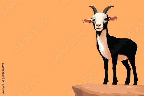 A flat vector of a dwarf goat standing on a rock, illustrated with soft earthy tones and minimal details photo