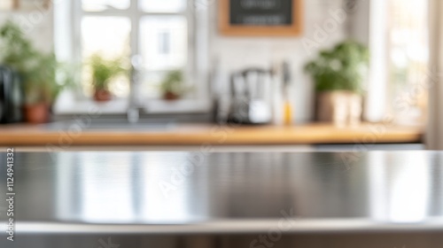 minimalist aluminum table with blurred background generative ai