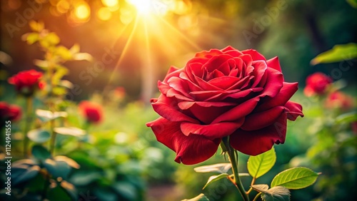 Captivating Red Rose Flower Bathed in Sunlight, Perfect for Nature and Food Photography, Showcasing the Beauty of Floral Arrangements and Fresh Ingredients for Culinary Inspiration