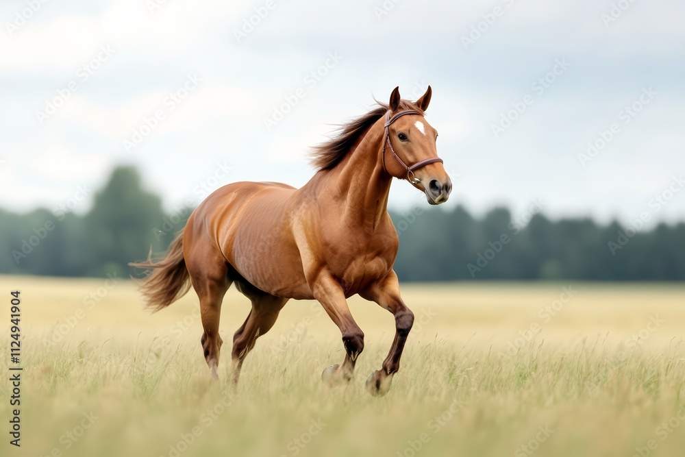 Herd of Horses Running Freely in Misty Countryside Landscape Herd of Horses Running Freely in Misty Countryside Landscape