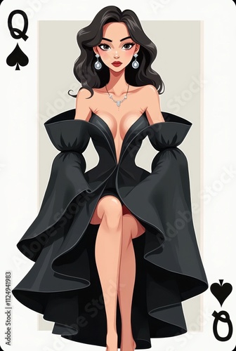 Colorful Vector Design of Queen of Spades with 