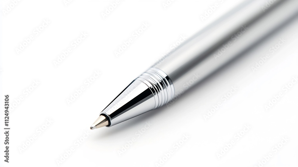 Sleek Stainless Steel Pen on White Background 3D Sleek Stainless Steel Pen on White Background 3D