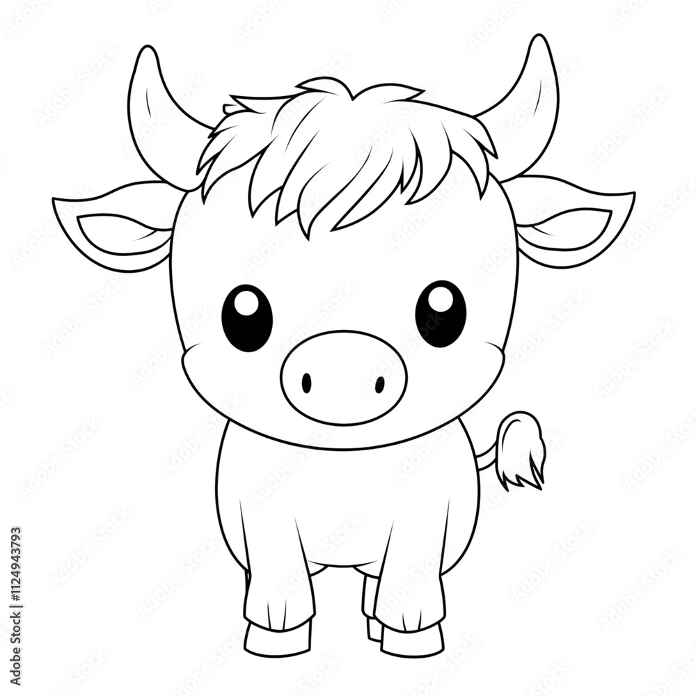 Obraz premium Cow, simple and easy coloring book for kids, cartoon style.