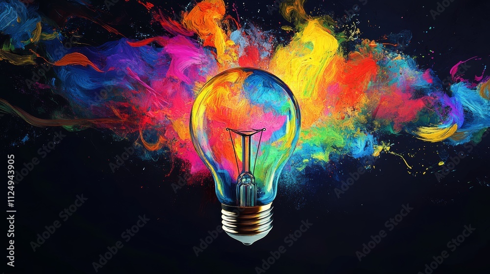Creative art brain explodes with paints with splashes on a black background, concept idea Creative art brain explodes with paints with splashes on a black background, concept idea