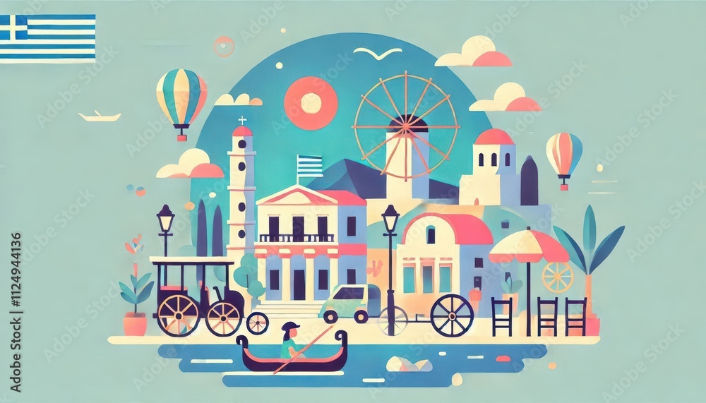 Obraz premium Travel around the world Europe images of landmarks of big famous cities Bright illustration content created with generative AI software