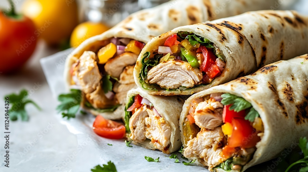 Close-Up of Flavorful Chicken Shawarma in a Soft Pita Wrap Close-Up of Flavorful Chicken Shawarma in a Soft Pita Wrap