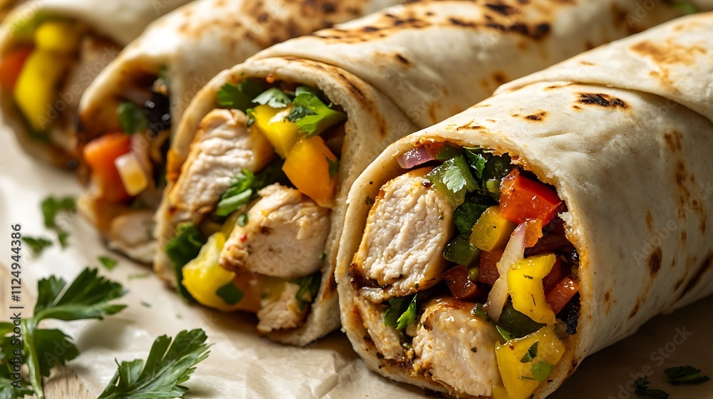 Close-Up of Flavorful Chicken Shawarma in a Soft Pita Wrap Close-Up of Flavorful Chicken Shawarma in a Soft Pita Wrap