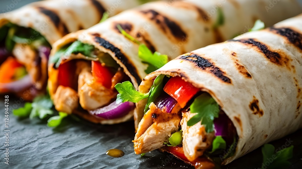 Close-Up of Flavorful Chicken Shawarma in a Soft Pita Wrap Close-Up of Flavorful Chicken Shawarma in a Soft Pita Wrap
