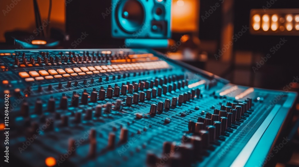 Music production process recording studio equipment showcase urban environment close-up view audio engineering concept Music production process recording studio equipment showcase urban environment close-up view audio engineering concept