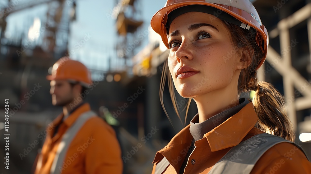 Portrait of Confident Engineer and Forewoman at Construction Site Portrait of Confident Engineer and Forewoman at Construction Site