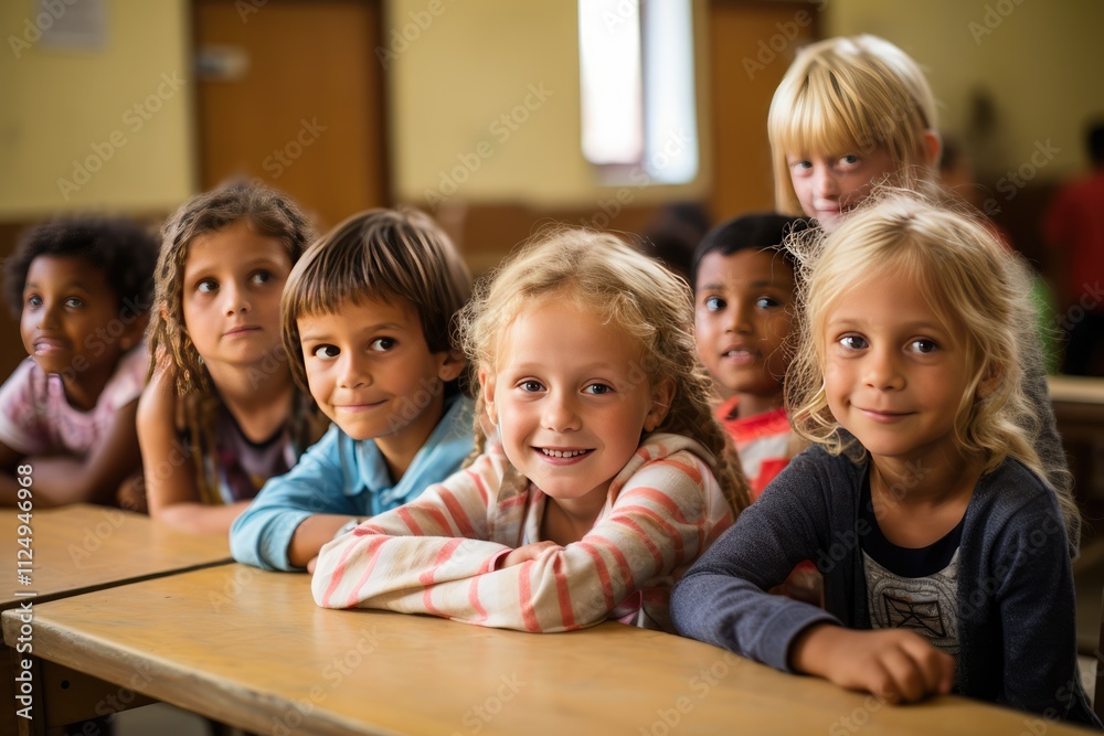 Cheerful Student Reading a Book at a Classroom Table Cheerful Student Reading a Book at a Classroom Table